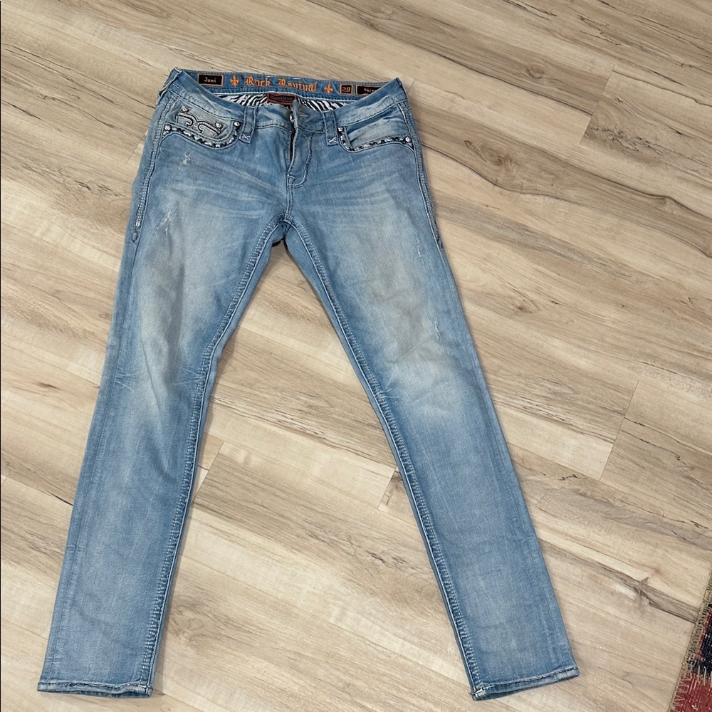 Rock Revival Light Blue Skinny Jeans with Stud Accents